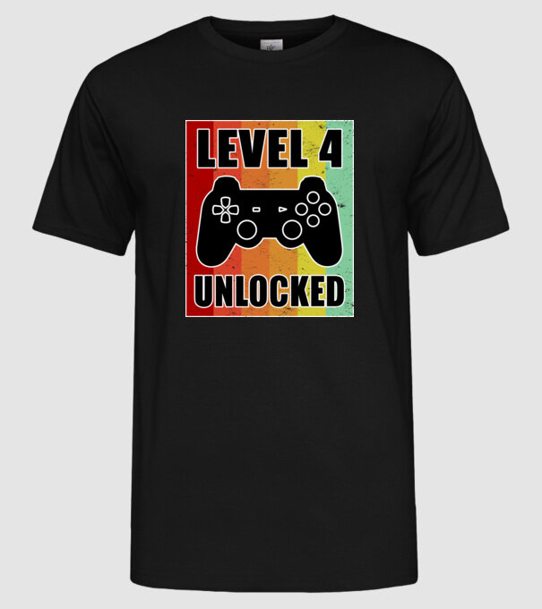 level 4 unlocked retro gamer minta fekete pólón