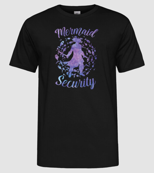Mermaid Security boys aquarell minta fekete pólón