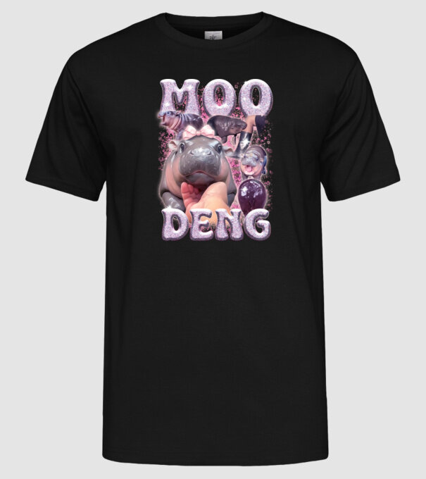 MOO DENG baby hippo minta fekete pólón