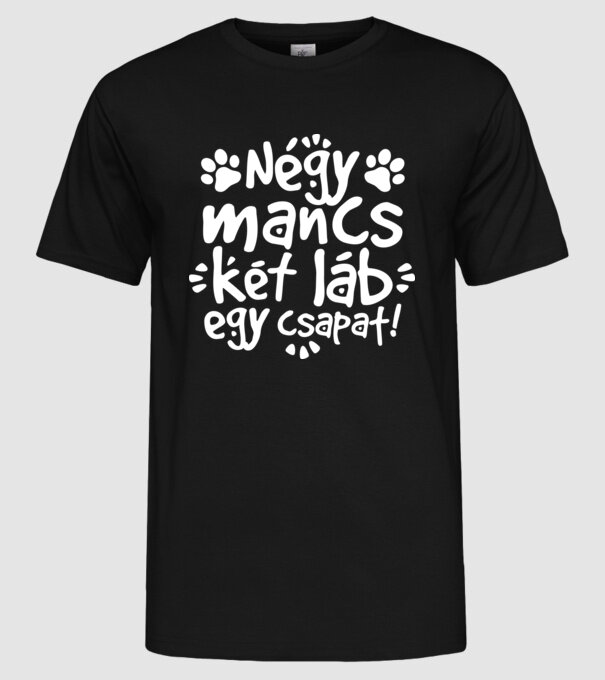 Négy mancs két láb egy csapat minta fekete pólón