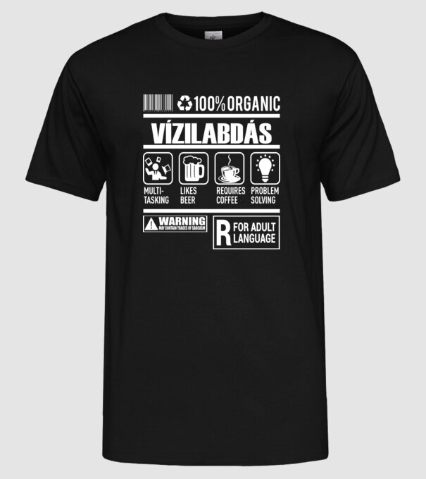 Organic VÍZILABDÁS minta fekete pólón