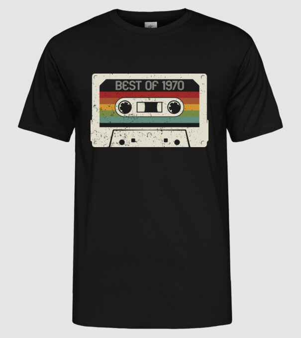 retro tape 1970 vintage minta fekete pólón