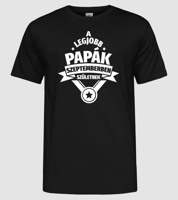 Szimpla csillagos szülinapos papa SZEPTEMBER minta fekete pólón