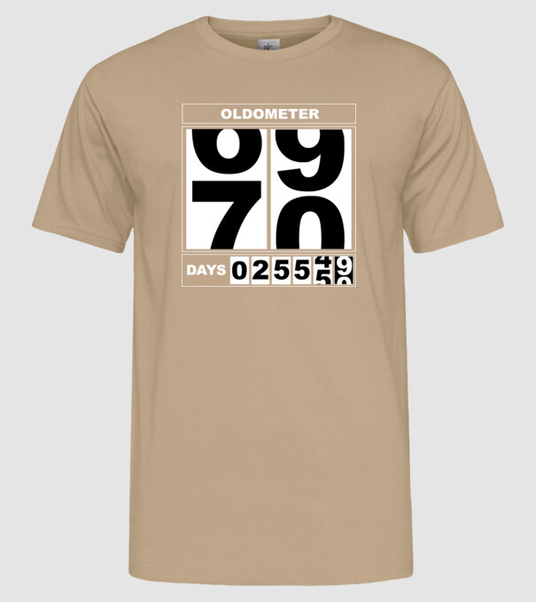 Oldometer 69-70 minta homokszín pólón