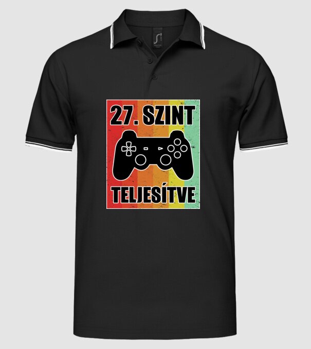 27 szint teljesítve retro gamer minta fekete pólón