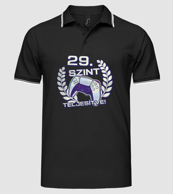 29. szint teljesítve PS5 v2 minta fekete pólón