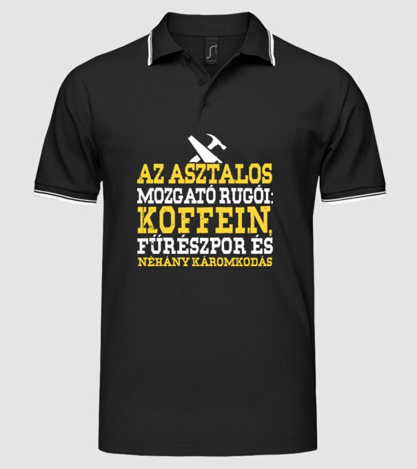 Az asztalos mozgató rugói minta fekete pólón