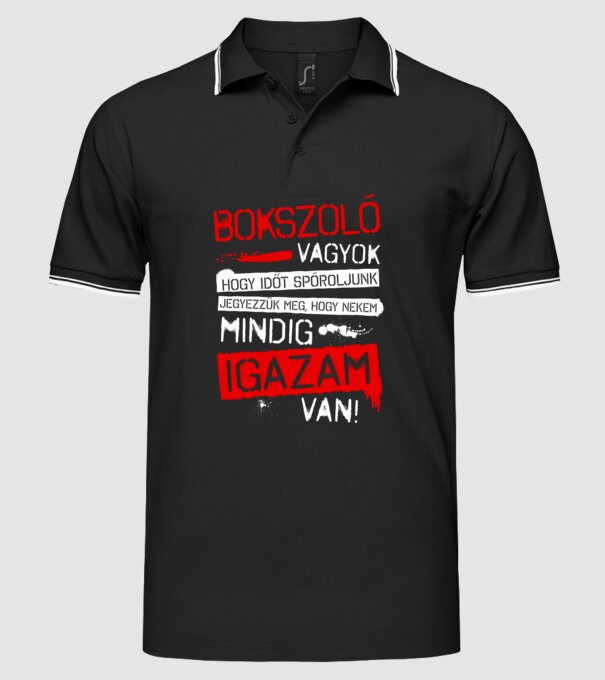 Bokszoló vagyok mindig igazam van minta fekete pólón
