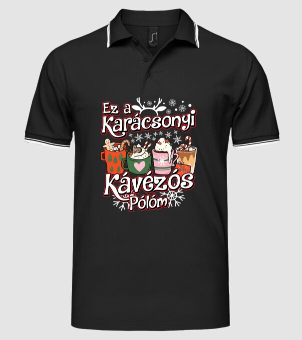 Ez a karácsonyi kávézós pólóm minta fekete pólón