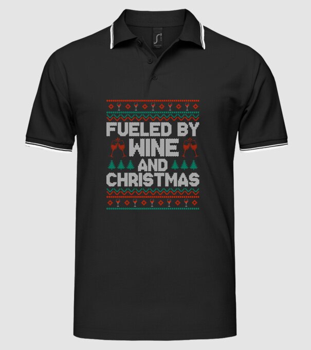 Fueled by wine and christmas minta fekete pólón