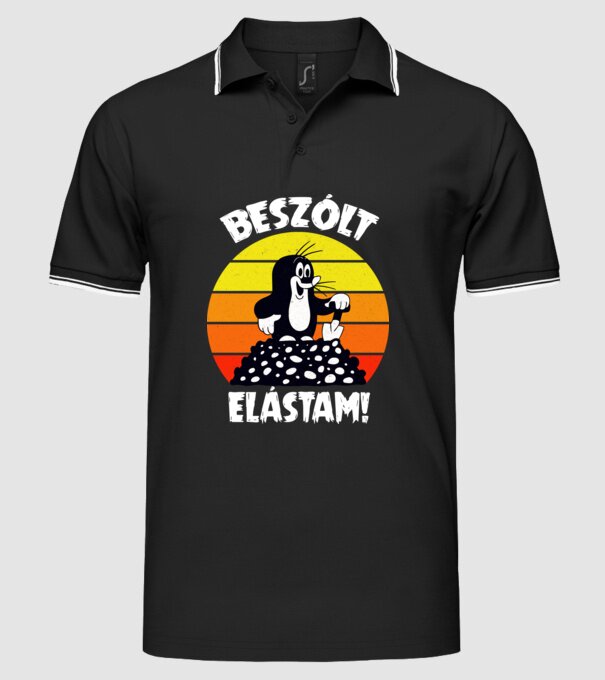 Kisvakond - Beszólt Elástam Retro minta fekete pólón