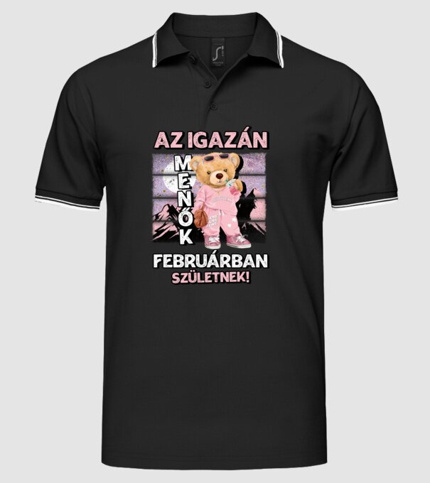 Menő maci csajos FEBRUÁR minta fekete pólón