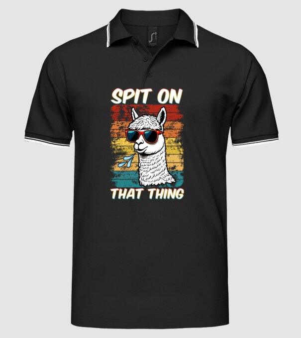 Spit on that thing láma szivárványos minta fekete pólón