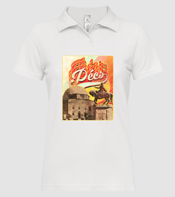 Retro Pécs minta fehér pólón