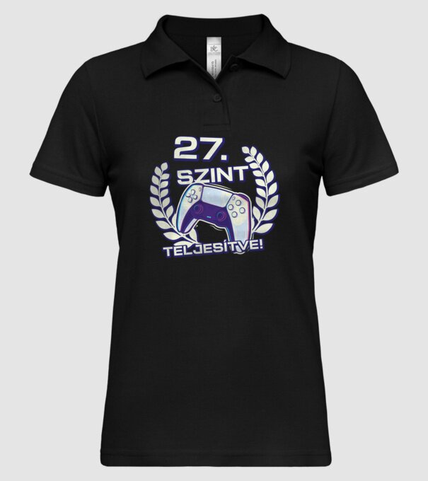 27. szint teljesítve PS5 v2 minta fekete pólón