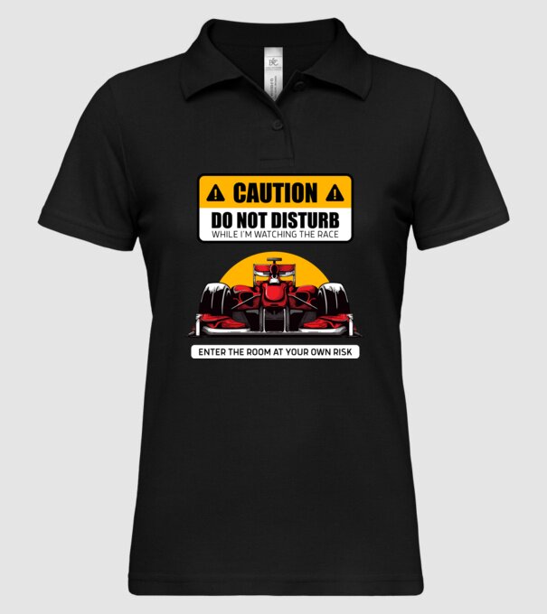 Forma 1 CAUTION DO NOT DISTURB RACE minta fekete pólón