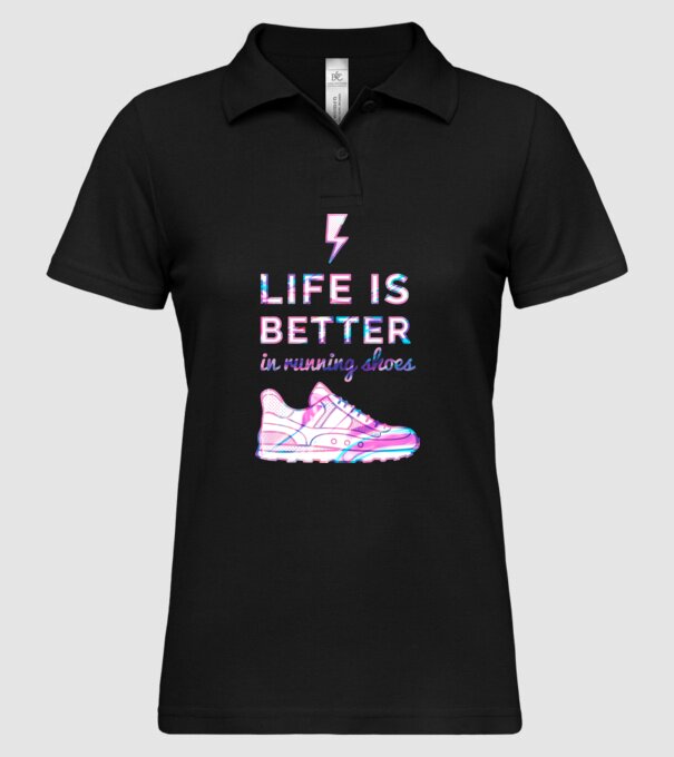 Life is better running shoes HOLO minta fekete pólón