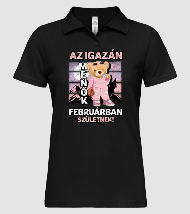 Menő maci csajos FEBRUÁR minta fekete pólón