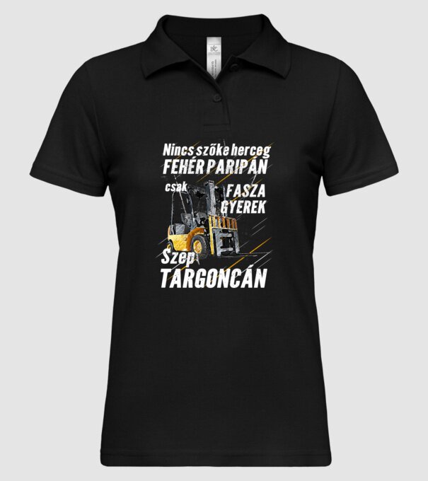 Nincs szőke herceg, csak fasza gyerek targoncán minta fekete pólón