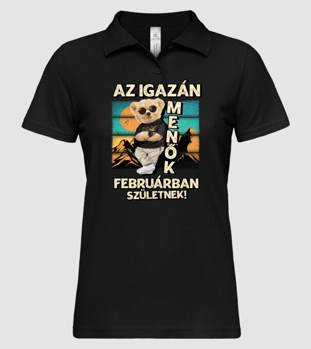 Retro Menő Mackó szülinapos FEBRUÁR minta fekete pólón