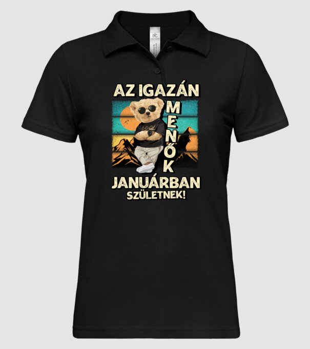 Retro Menő Mackó szülinapos JANUÁR minta fekete pólón