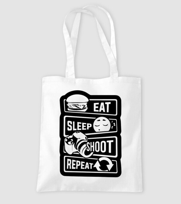 eat sleep shoot repeat minta fehér pólón