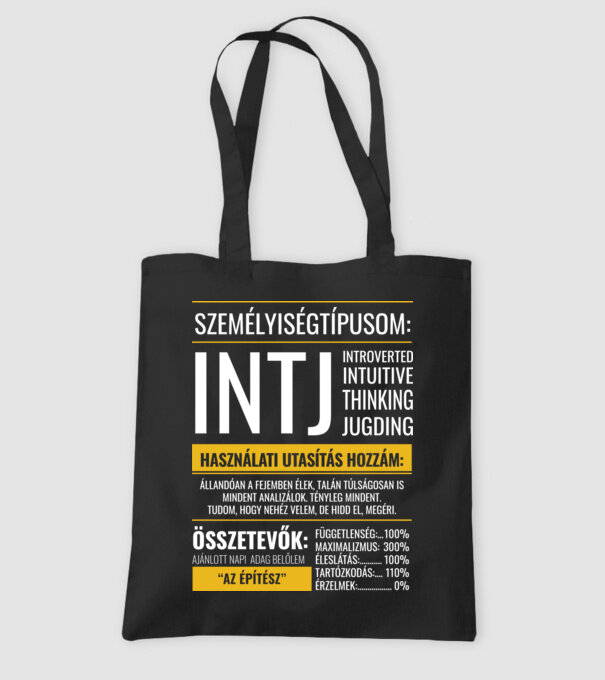 16 Személyiségtipus RÉSZLETES JELLEMZŐK INTJ AZ ÉPÍTÉSZ minta fekete pólón