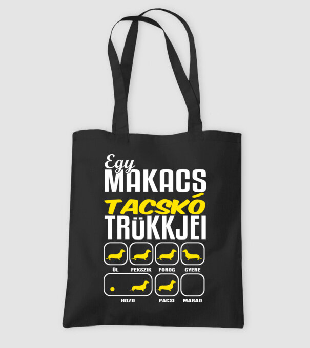 Egy makacs tacskó trükkjei minta fekete pólón