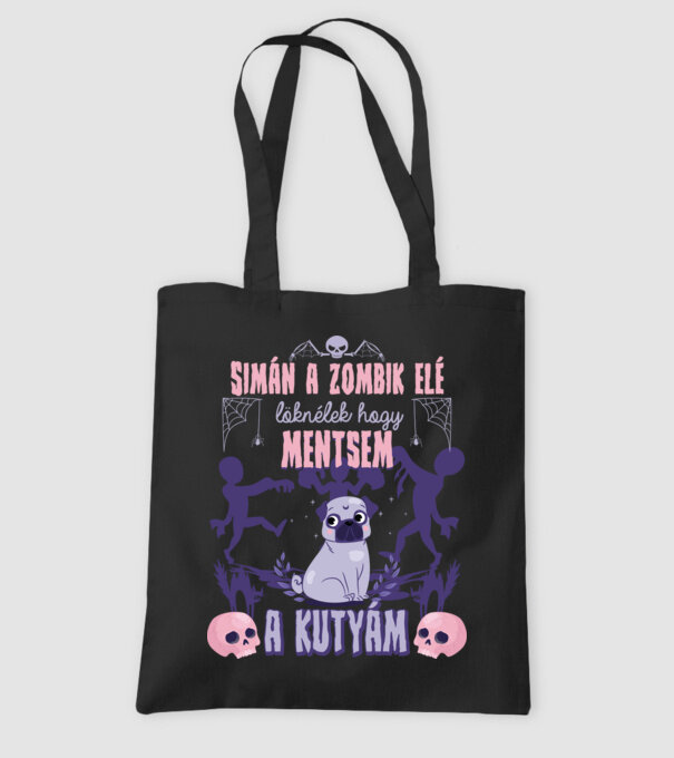 Simán a zombik elé löknélek kutyus minta fekete pólón