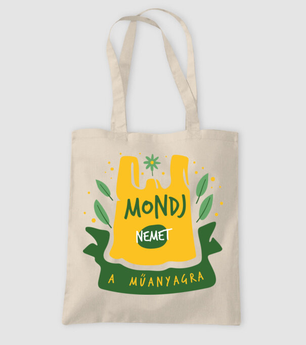 mondj nemet a műanyagra minta homokszín pólón