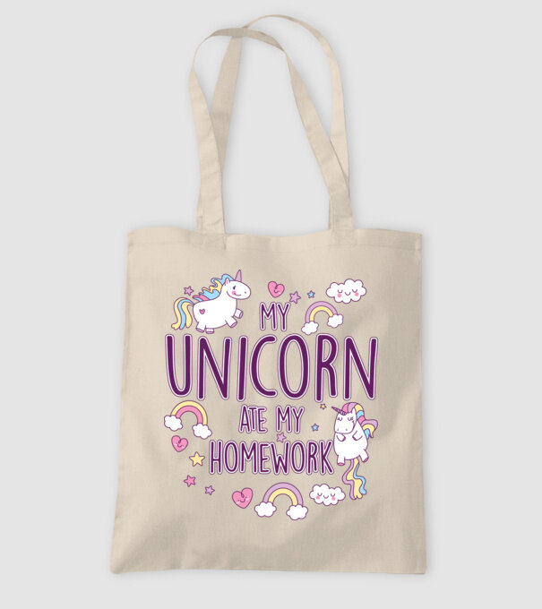 My unicorn ate my homework minta homokszín pólón
