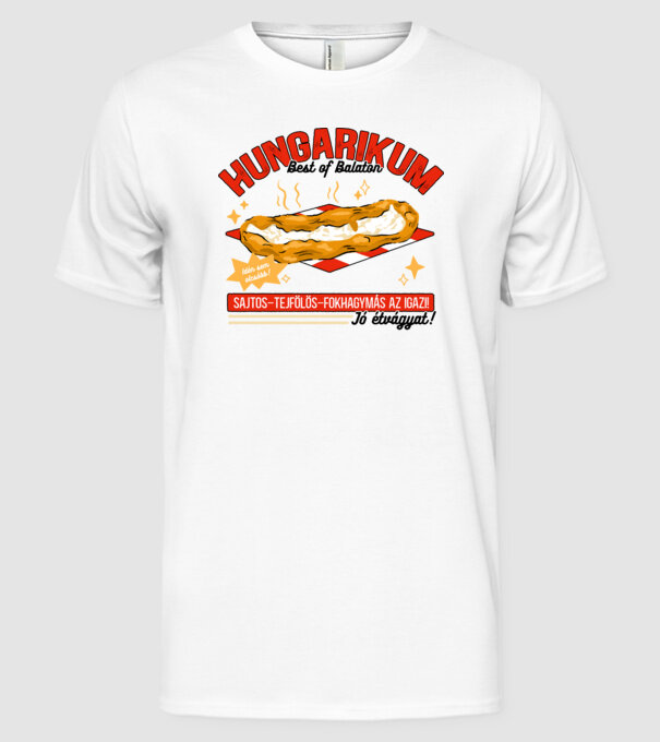 Lángos Hungarikum minta fehér pólón