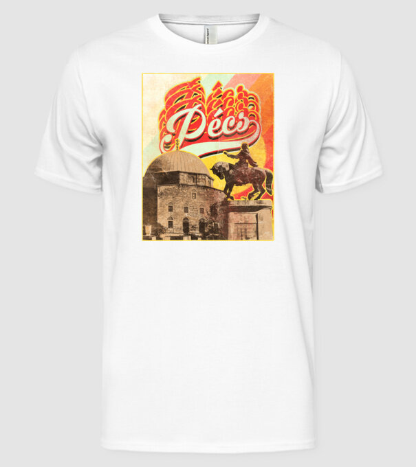 Retro Pécs minta fehér pólón