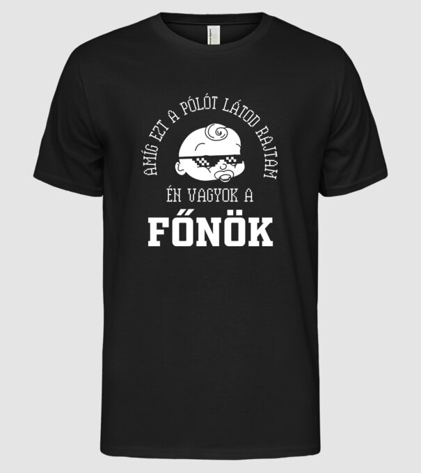 Én vagyok a főnök fiú minta fekete pólón