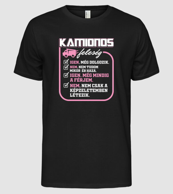 Feleség kamionos minta fekete pólón