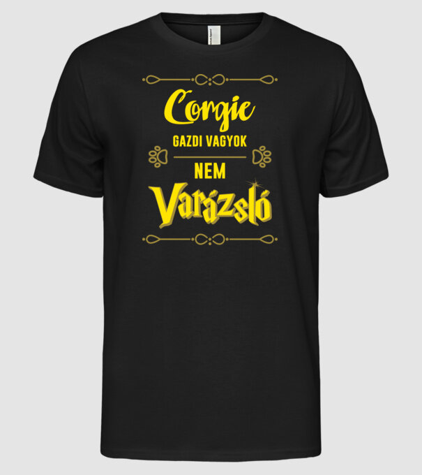 Gazdi vagyok nem varázsló artboard Corgie minta fekete pólón