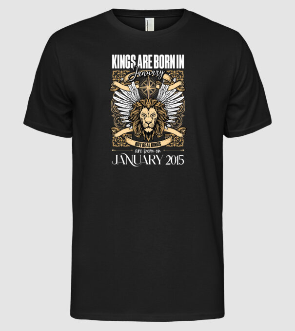 KINGS ARE BORN 2015 - JANUÁR minta fekete pólón