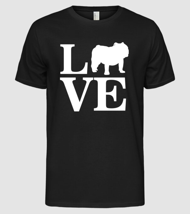 LOVE  ANGOL BULLDOG minta fekete pólón