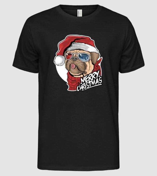 Merry Christmas Mopsz minta fekete pólón