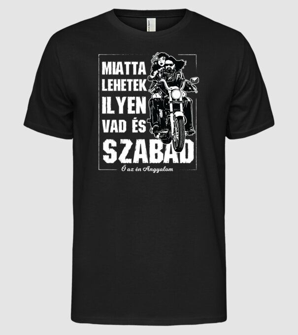 Motoros Miatta lehetek vad és szabad férfinak minta fekete pólón