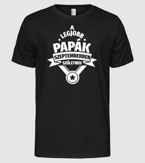 Szimpla csillagos szülinapos papa SZEPTEMBER minta fekete pólón