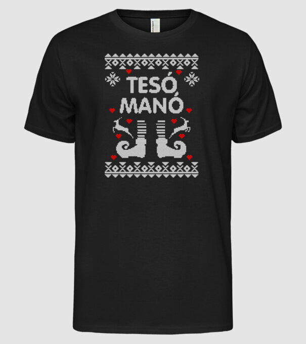 Tesó Manó ugly sweater minta fekete pólón