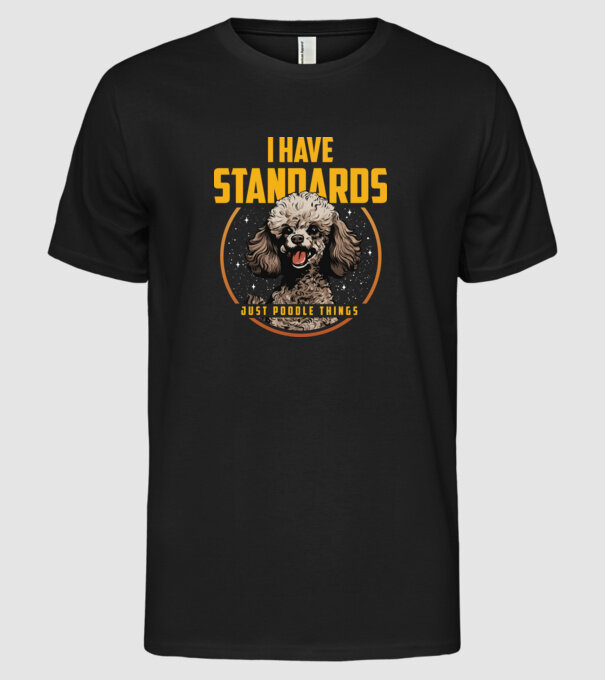 Uszkár Poodle Standards minta fekete pólón
