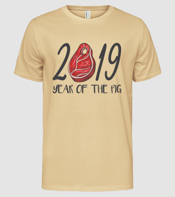 2019 Meat - Year of the pig minta homokszín pólón