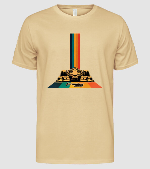 f1 retro car minta homokszín pólón