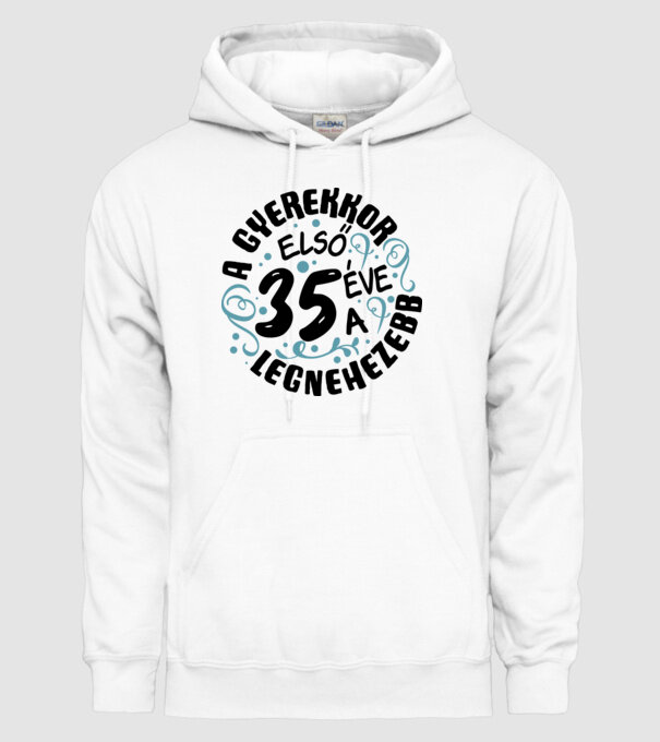 Gyerekkor 35 éves minta fehér pólón