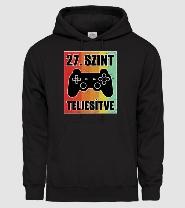 27 szint teljesítve retro gamer minta fekete pólón