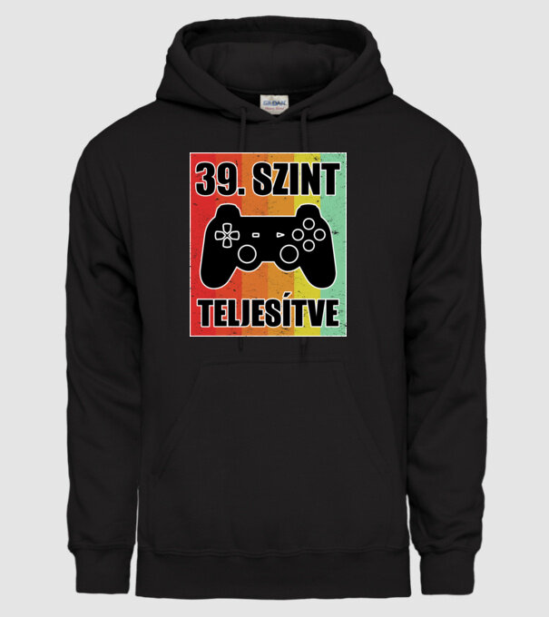 39 szint teljesítve retro gamer minta fekete pólón