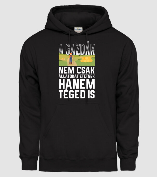 A gazdák nem csak állatokat etetnek minta fekete pólón