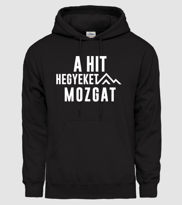 A hit hegyeket mozgat minta fekete pólón